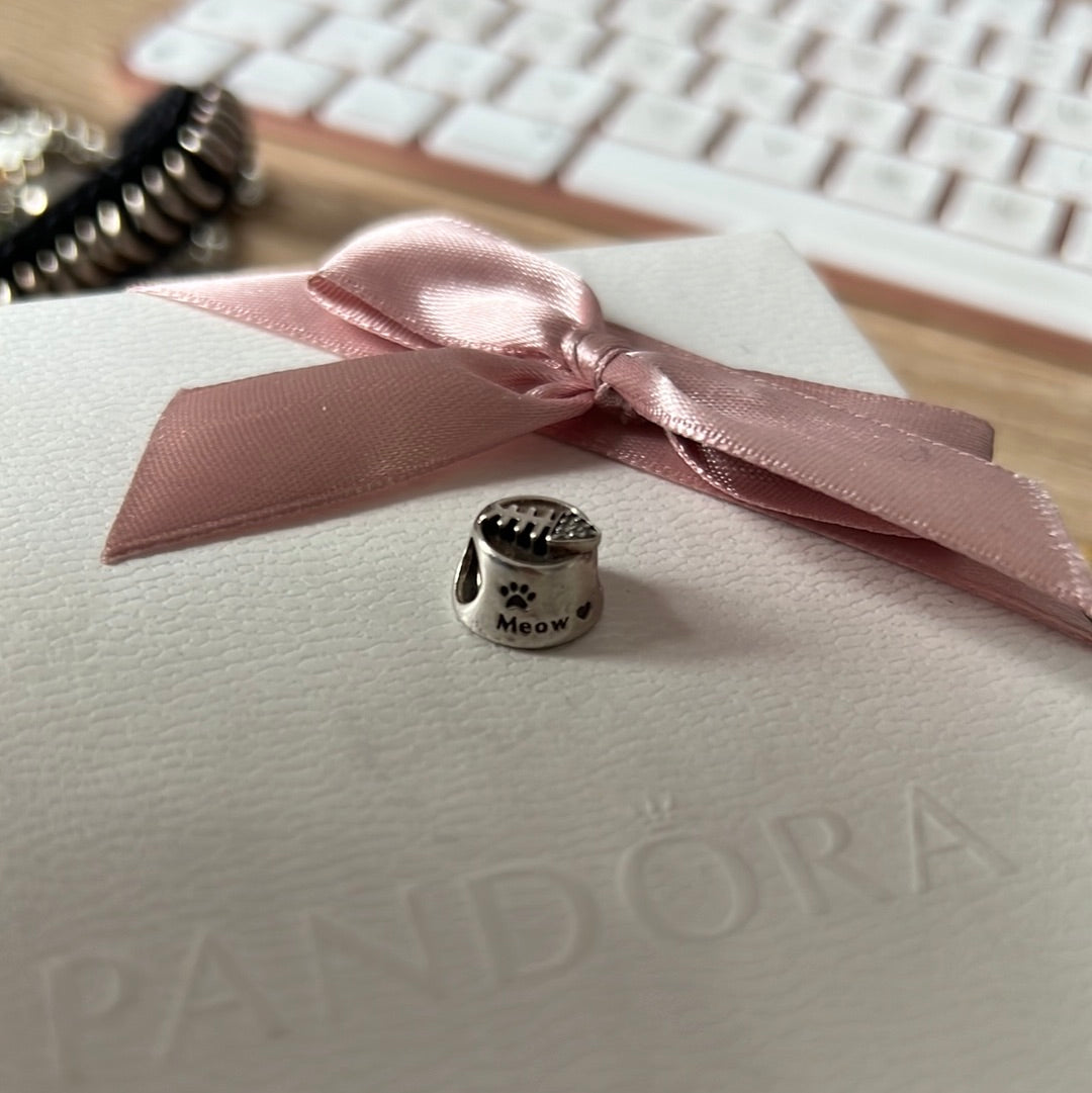 Genuine Pandora Pave Cat Bowl Charm Meow