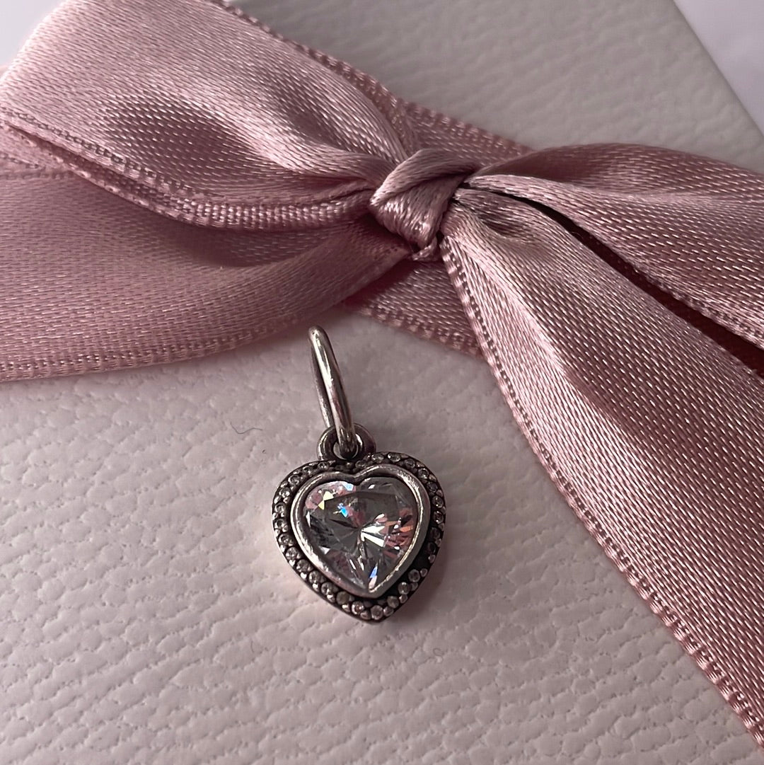 Genuine Pandora Clear Dangle CZ Pave Heart Genuine Pendant
