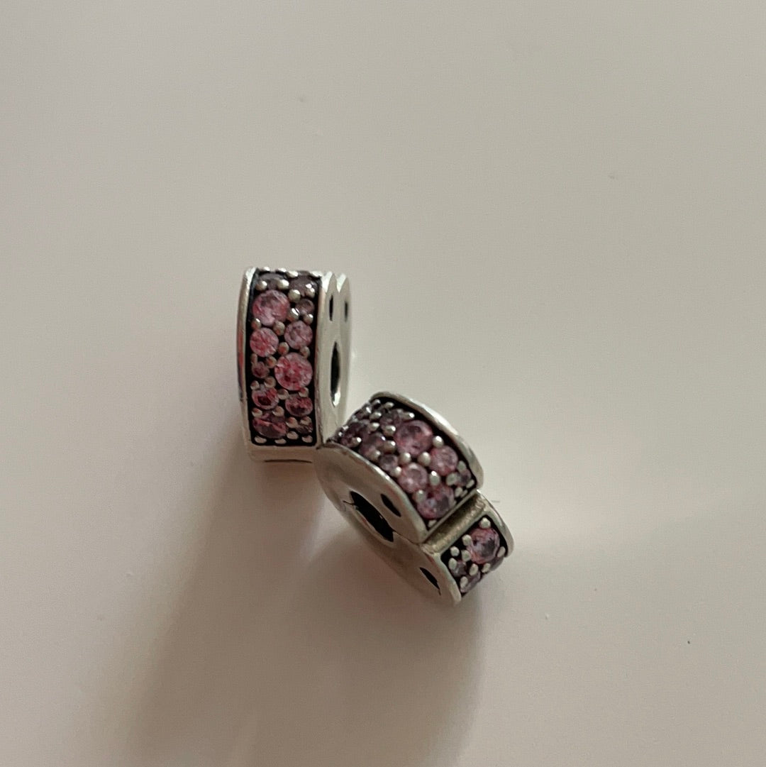 Genuine Pandora Pave Pink Heart Shaped Clips With Silicone Insert Various