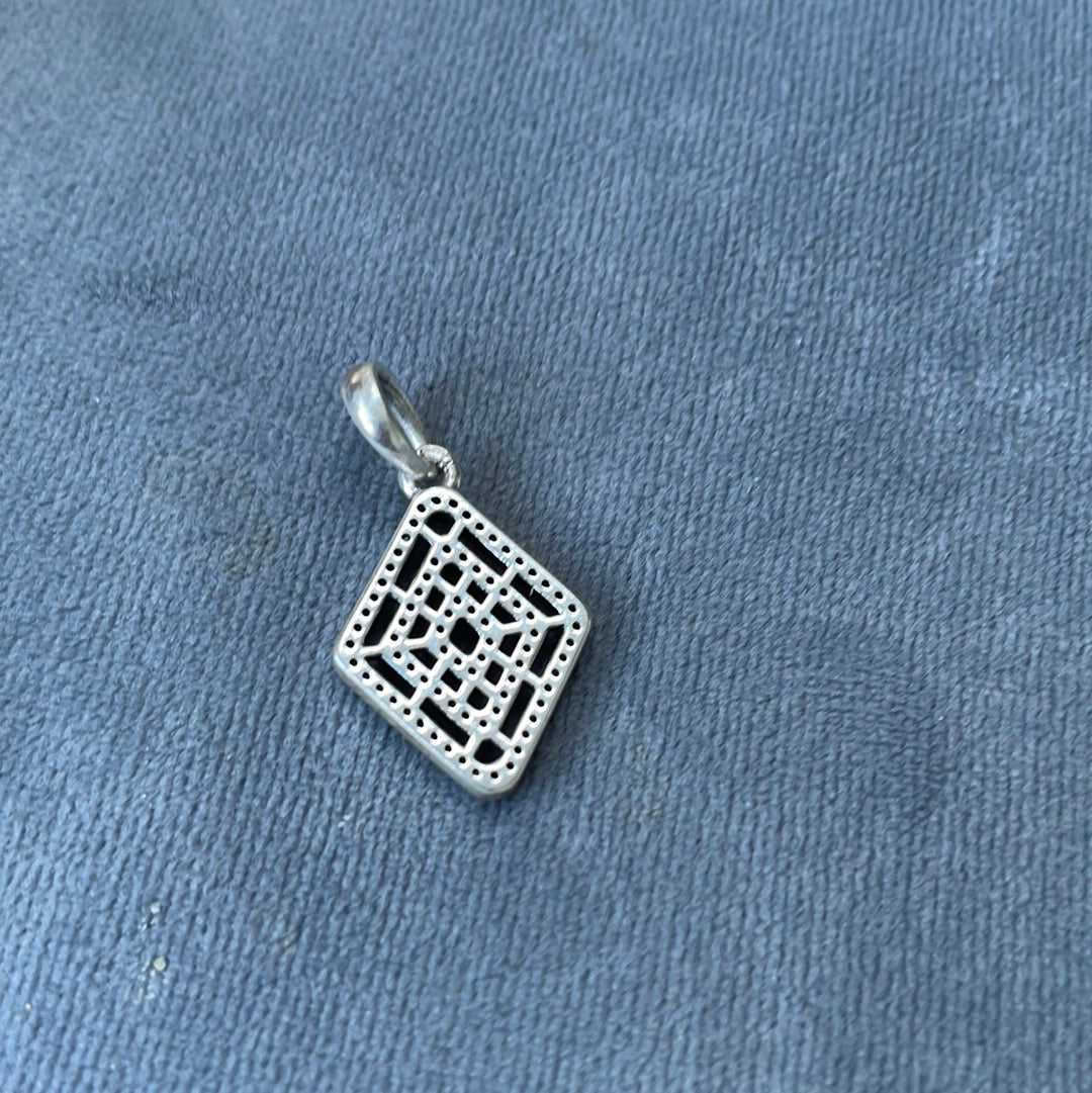 Genuine Pandora Pave Diamond Shaped Geometric Lines Pendant Charm Necklace