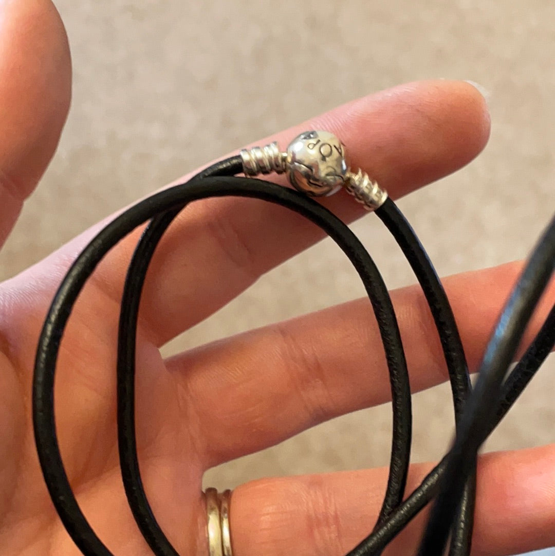 Genuine Pandora Black Leather Triple Wrap Around Bracelet 58cm in total