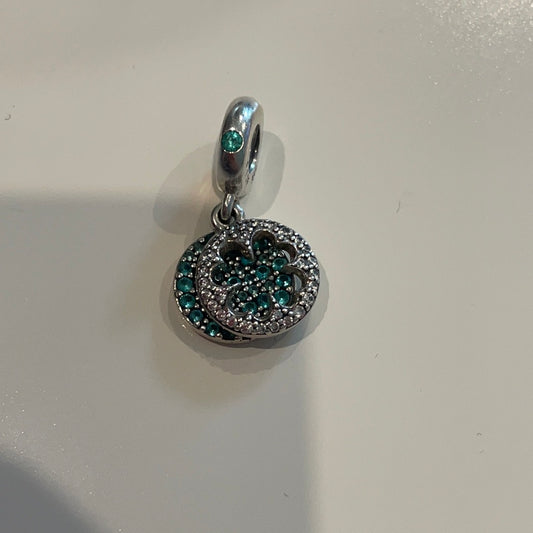 Genuine Pandora Lucky Clover Pave Dangle Charm Green Stones