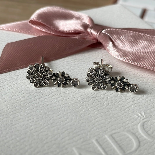 Genuine Pandora Pave New Style Trio of Daisy Flower Earrings