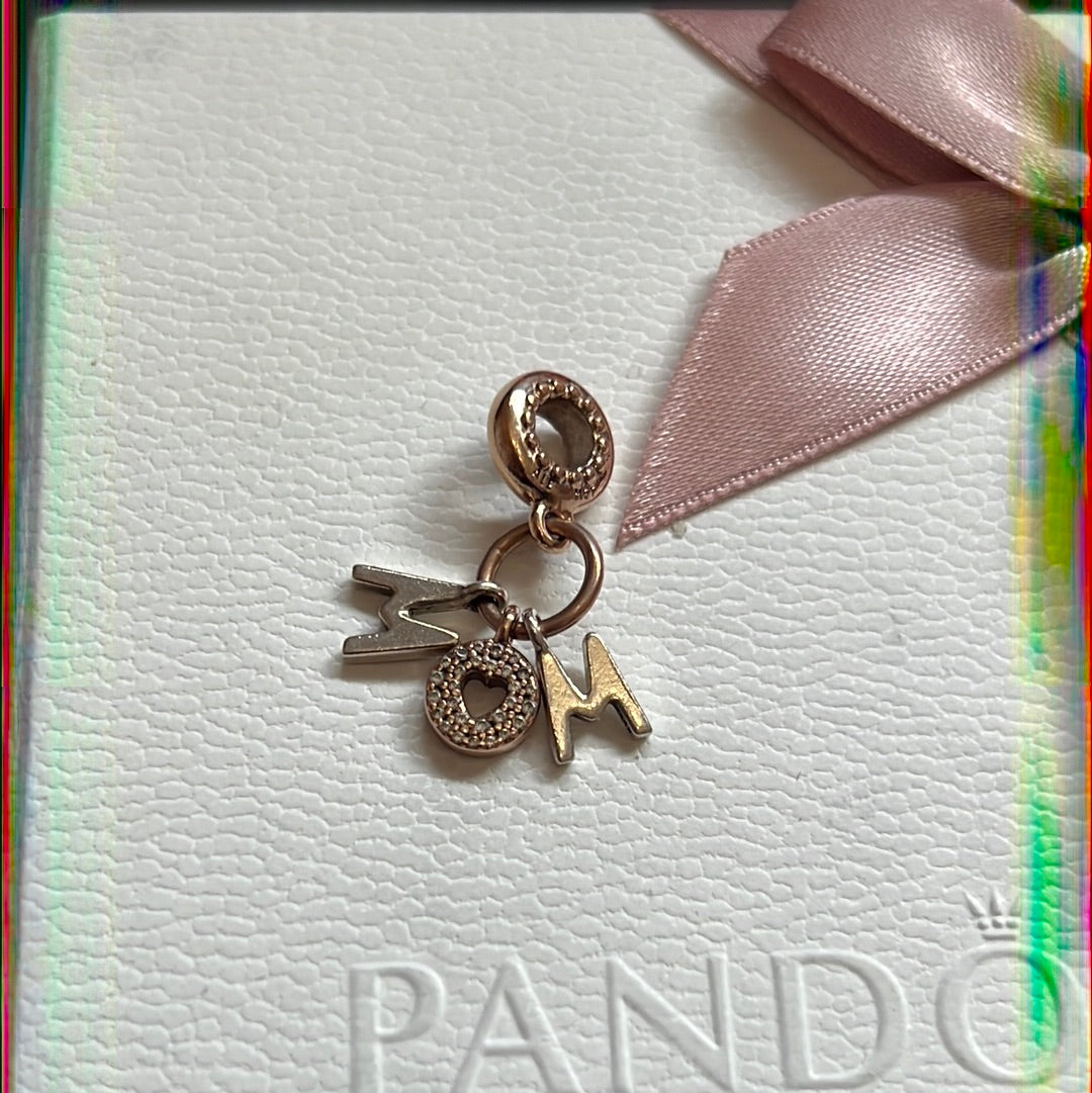 Genuine Pandora Rose Gold Mum Heart With Stone Pave Dangle