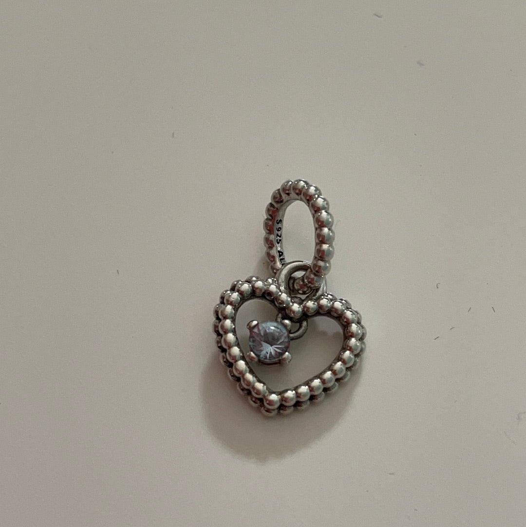 Genuine Pandora Light Blue Stone Birthstone Beaded Heart Dangle Charm