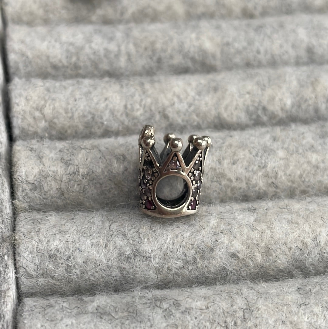 Sterling Silver Crown With Pink Pave Charm