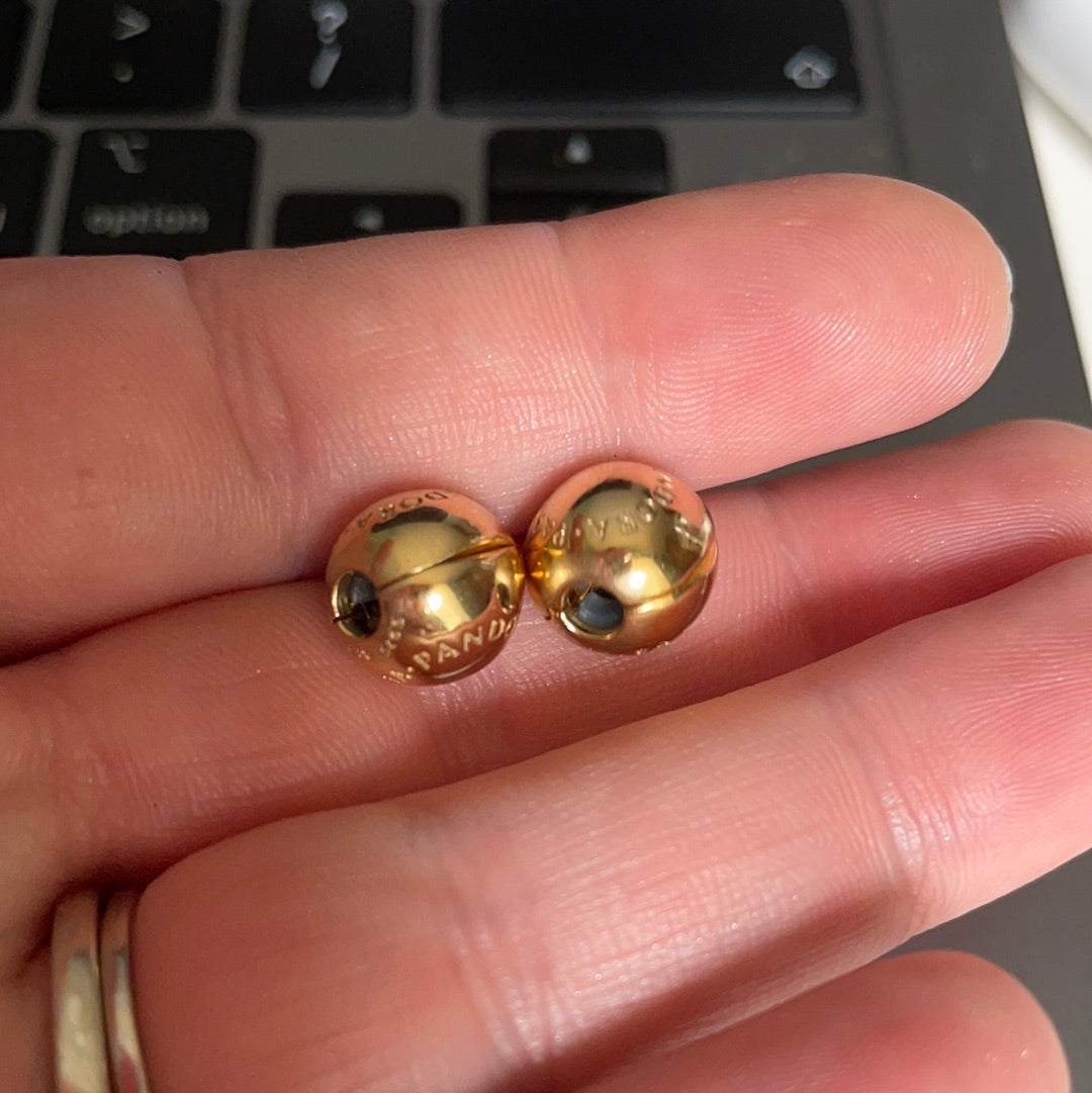 Genuine Pandora Shine Gold Logo Clips PAIR With Tiny Silicone Inserts