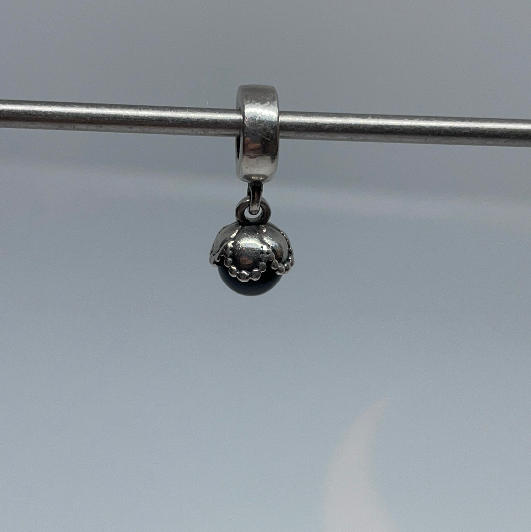 Genuine Pandora Retired Black Stone Onyx Flower Droplet Charm