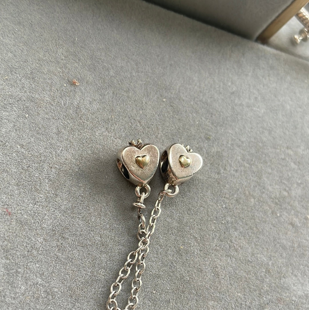 Genuine Pandora Two Tone Safety Chain Heart Design With Crown