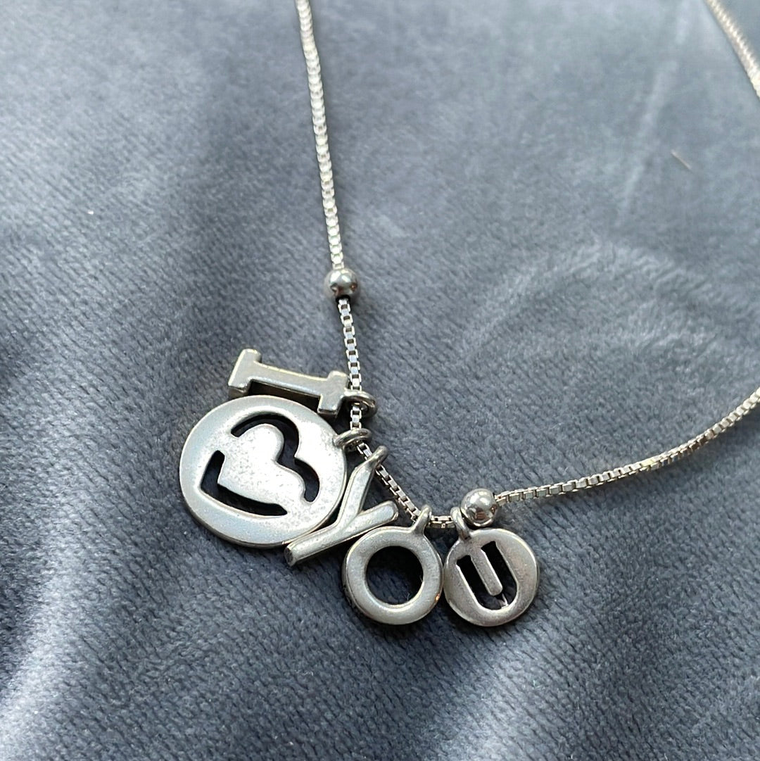 Genuine Pandora I Love you CZ Necklace 50cm Silver Chain