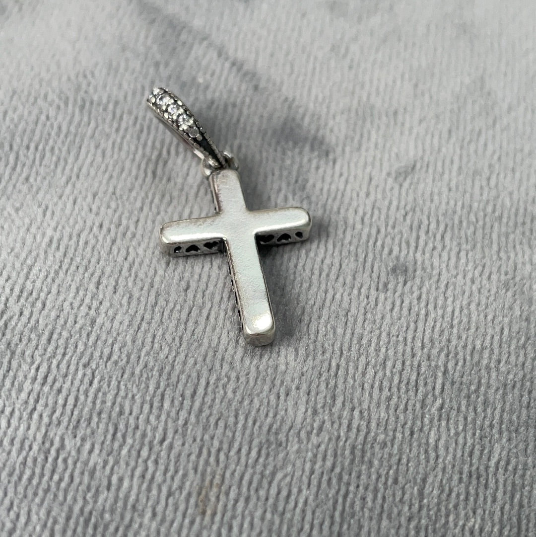 Genuine Pandora Pave Cross Sparkle Dangle Charm Radiant Hearts Pendant