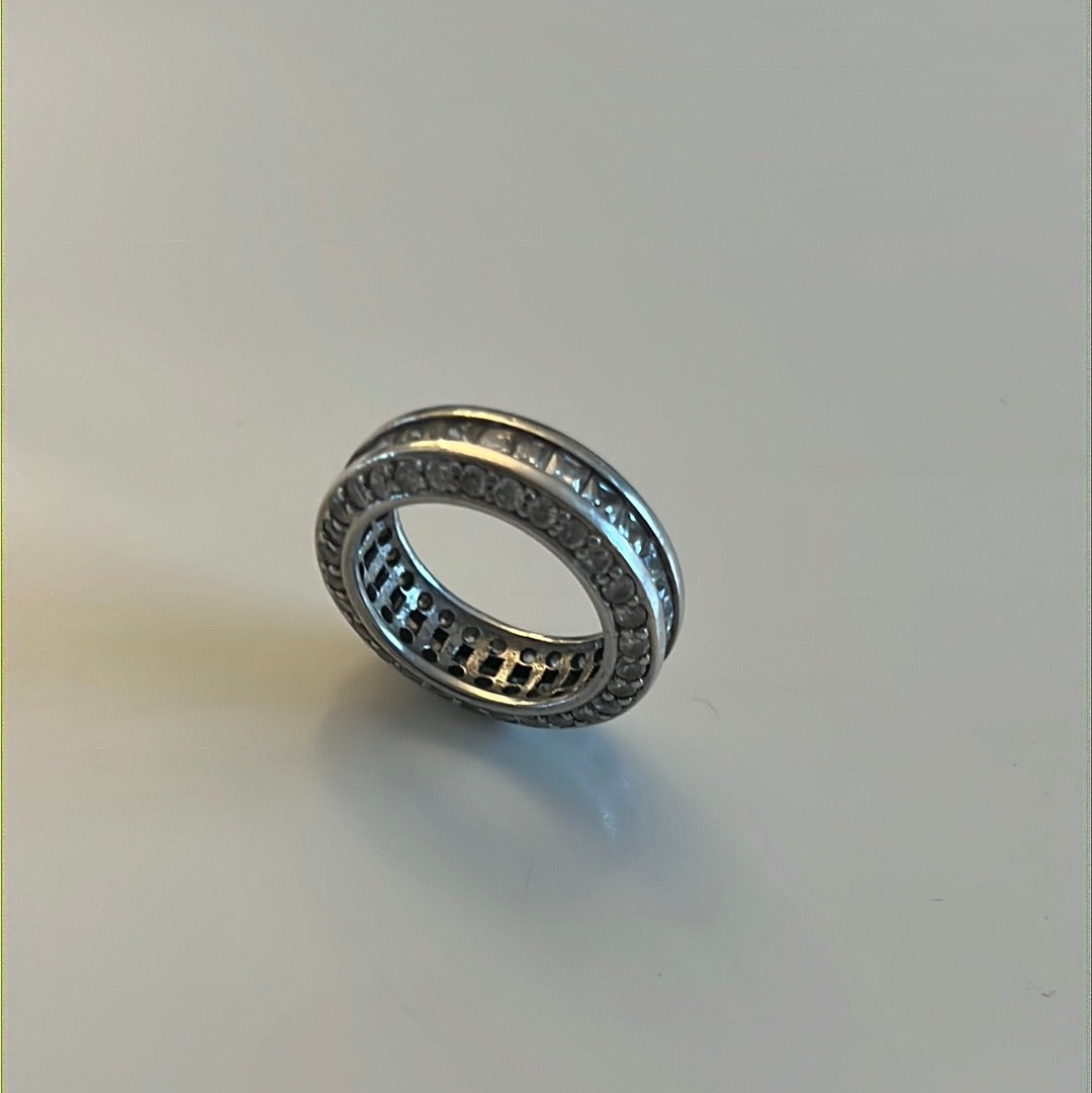 Sterling Silver Chunky Pave Layer Ring Size 54
