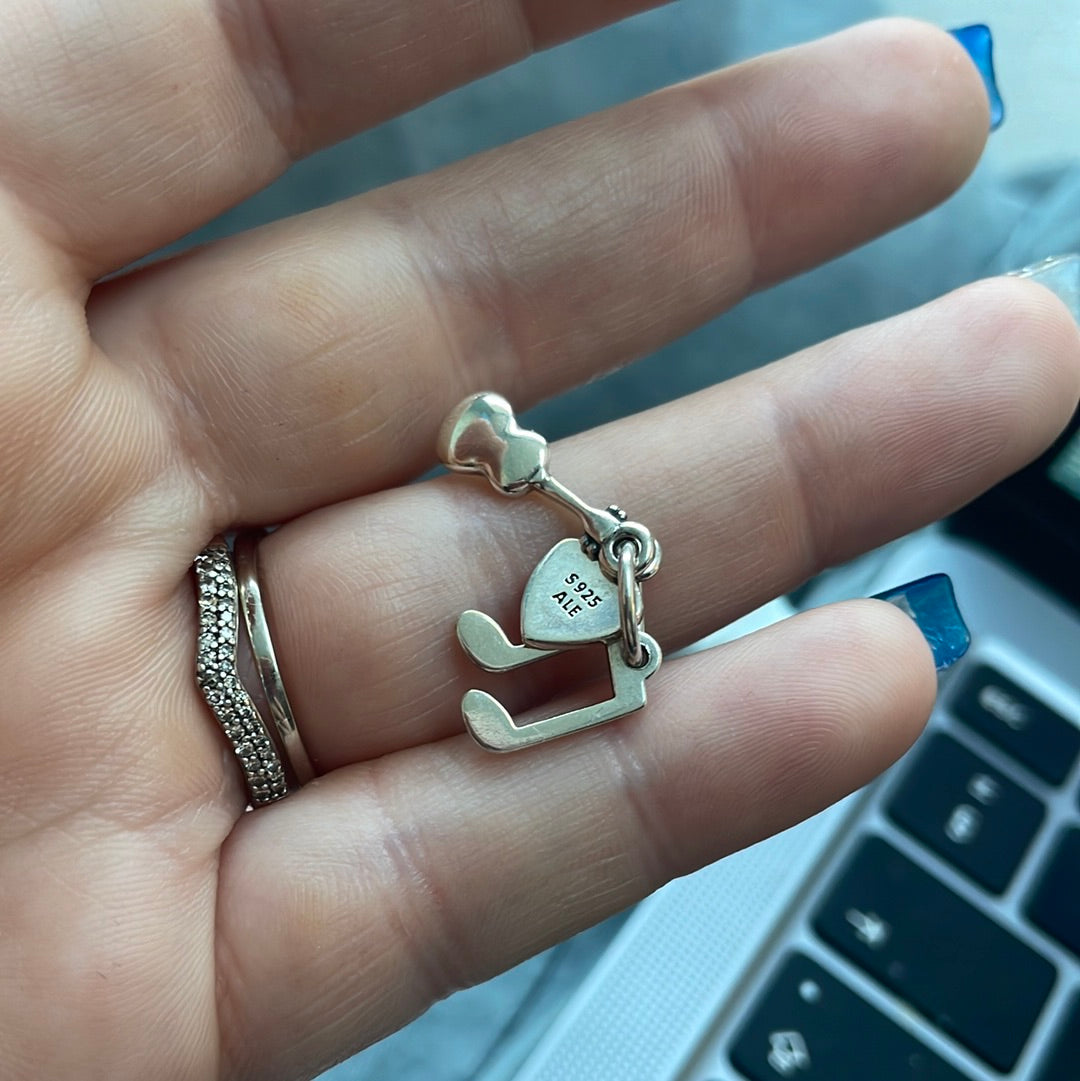 Genuine Pandora I Love Music Guitar Pick and Music Note Dangle Charm