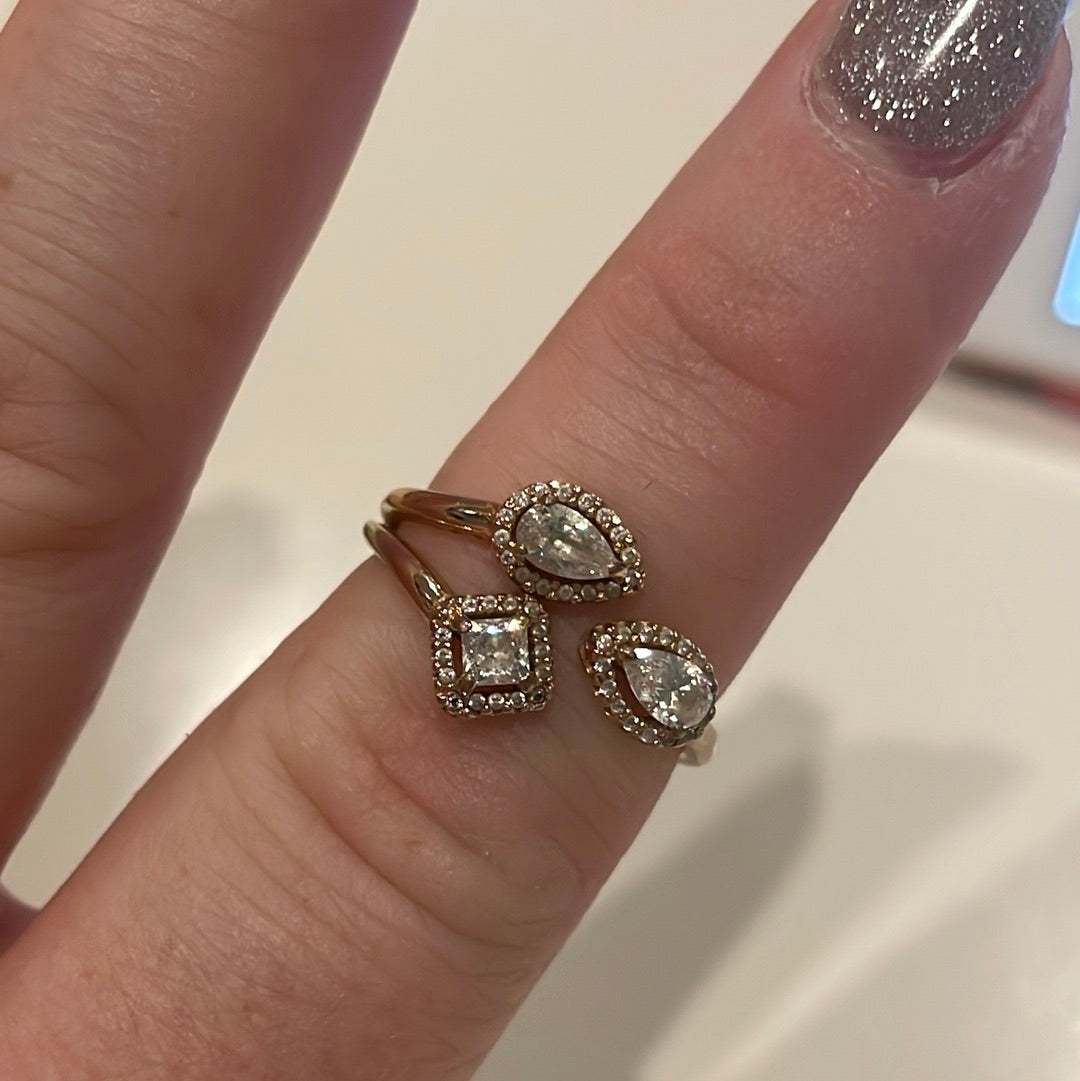Genuine Pandora Rose Gold Three Stone Geometric Shaped Ring Size 60
