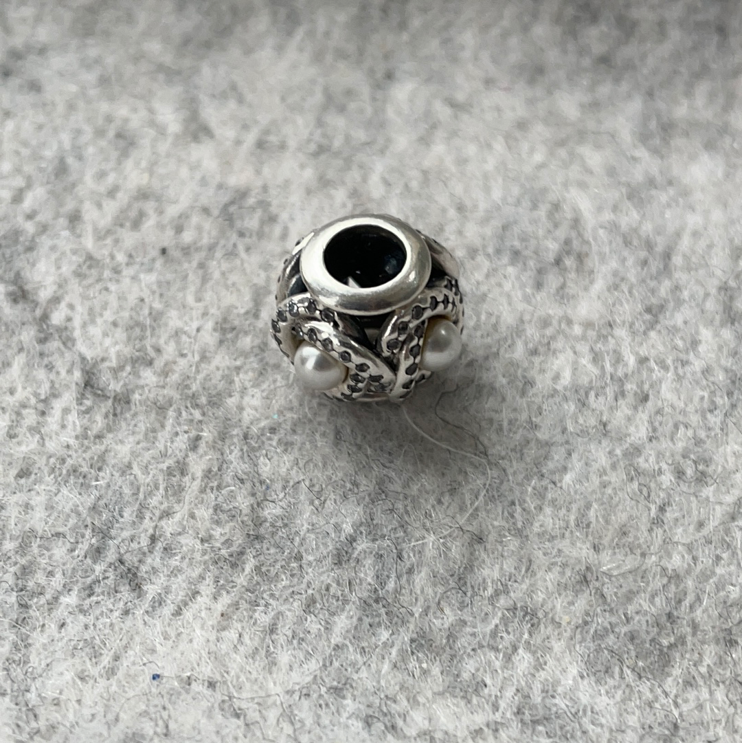 Genuine Pandora Pearl Pave Flower Charm with Pave Petals