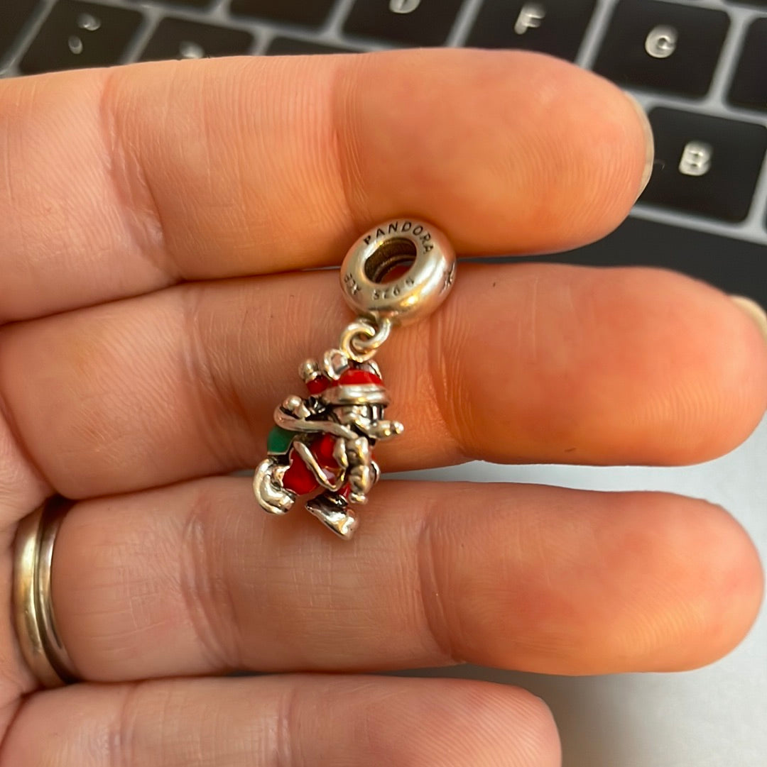 Genuine Pandora Disney Enamel Christmas Santa Mickey Mouse Charm Dangle