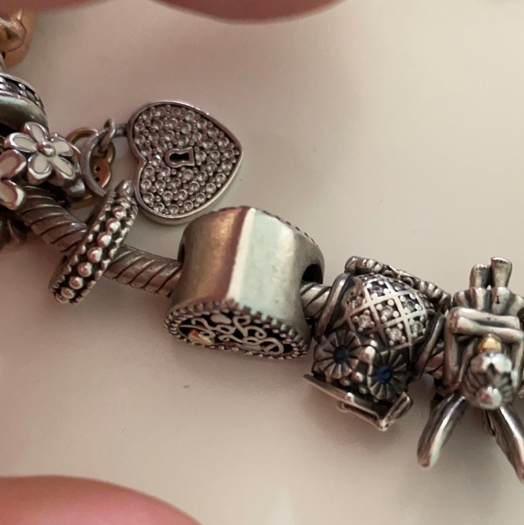 Genuine Pandora Two Tone Gold Heart In a Heart Pave Open Work 'love you' Charm