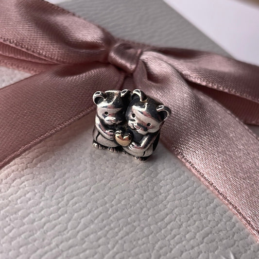 Genuine Pandora Two Tone Bears Charm Heart