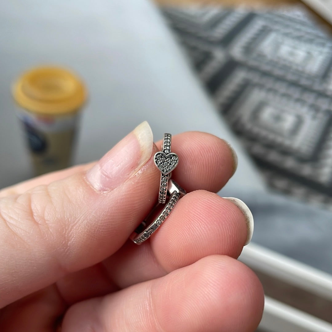 Genuine Pandora Heart Pave Half Hoop Earrings