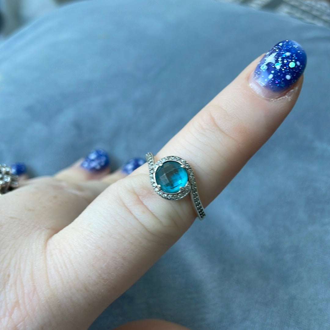 Genuine Pandora Radiant Embellishment Blue Stone Pave Ring 56