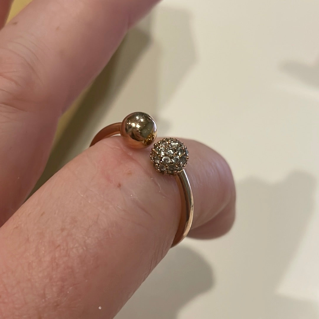 Genuine Pandora Rose Gold Pave and Plain Balls Statement Ring Size 54