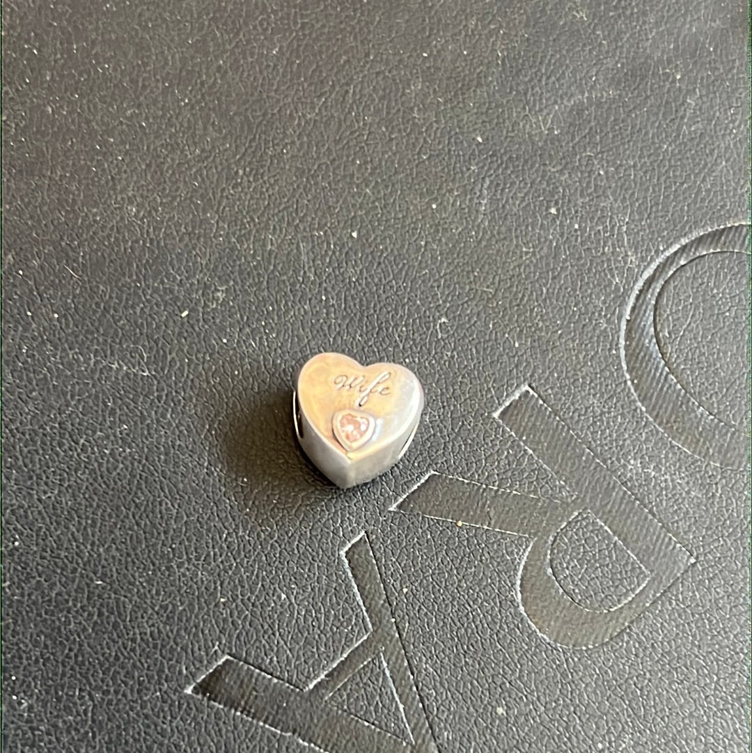 Unbranded Sterling Silver Wife with Stone Heart Charm
