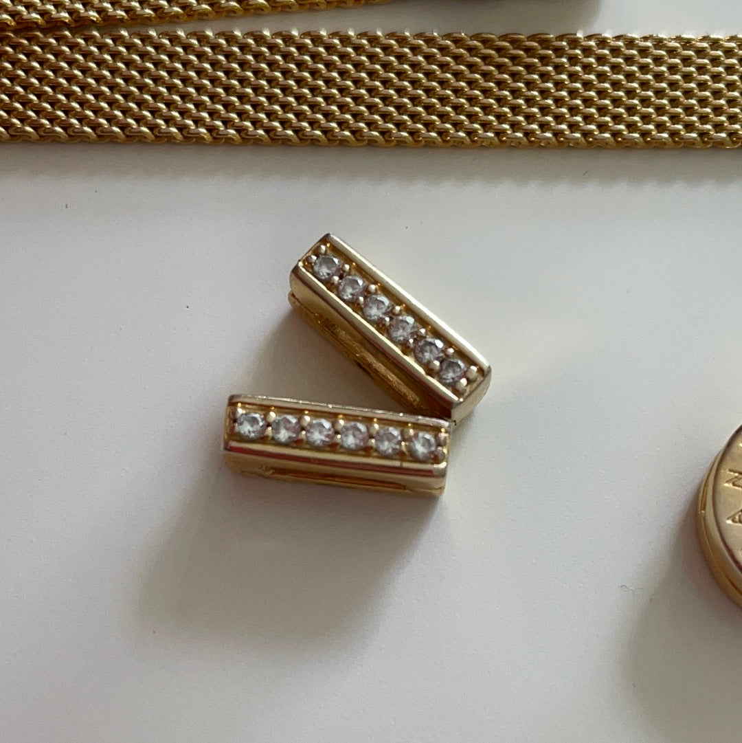 Genuine Pandora Reflexions Shine Gold Pave Strip Spacer Clips x2