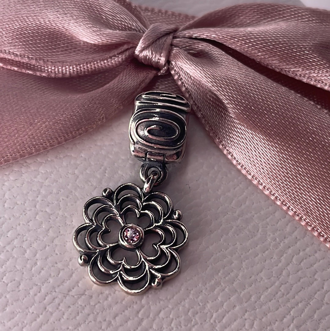 Genuine Pandora Dogwood Flower Openwork BLACK Stone CZ Clip Rare