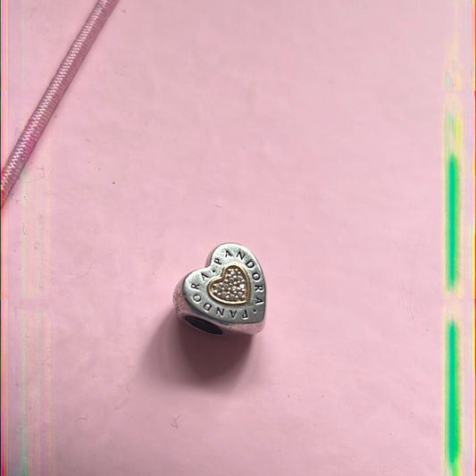 Genuine Pandora Two Tone Logo Heart Charm
