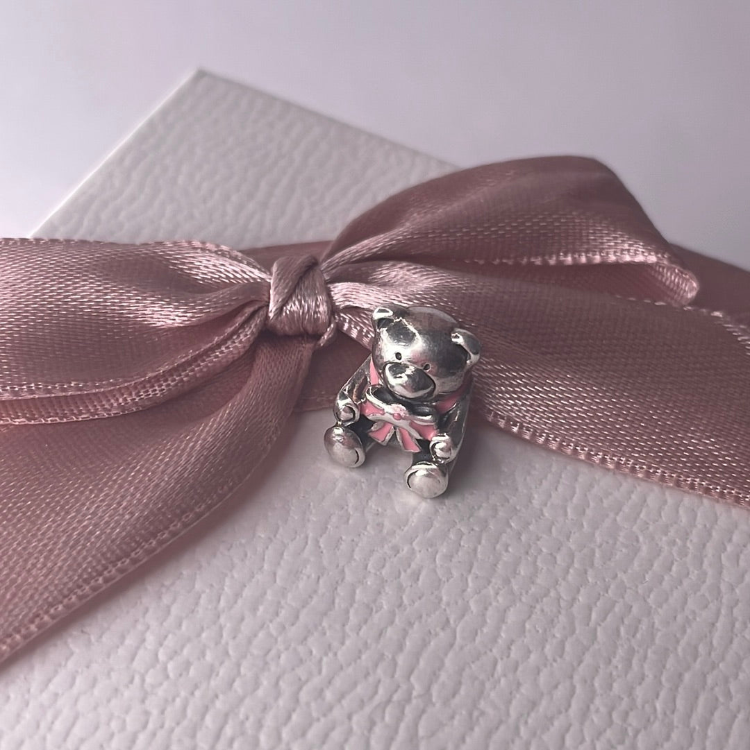 Genuine Pandora Bear with Pink Ribbon Baby Charm
