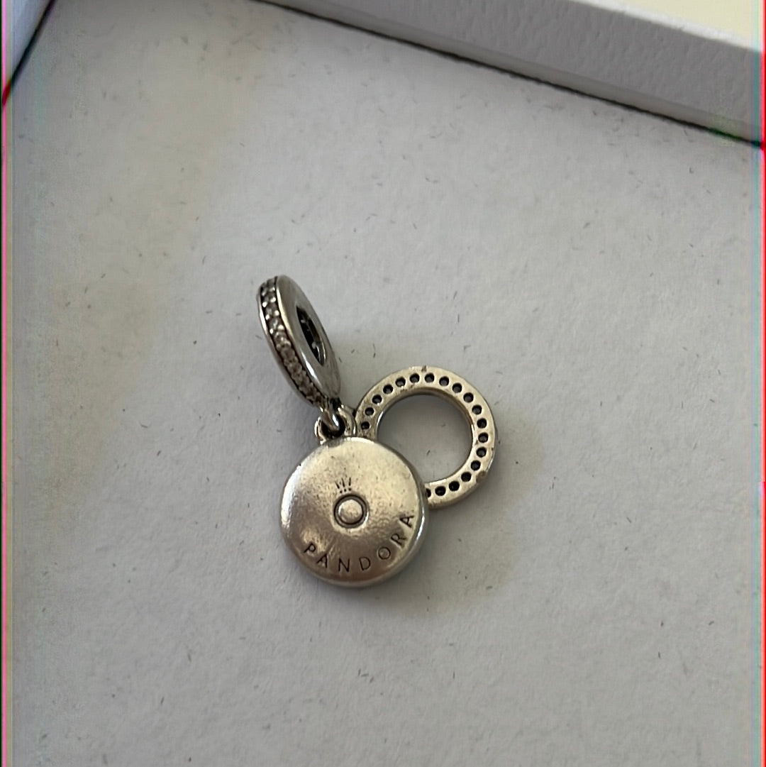 Genuine Pandora Blue Pave Sparkling Circle Dangle Pendant Charm