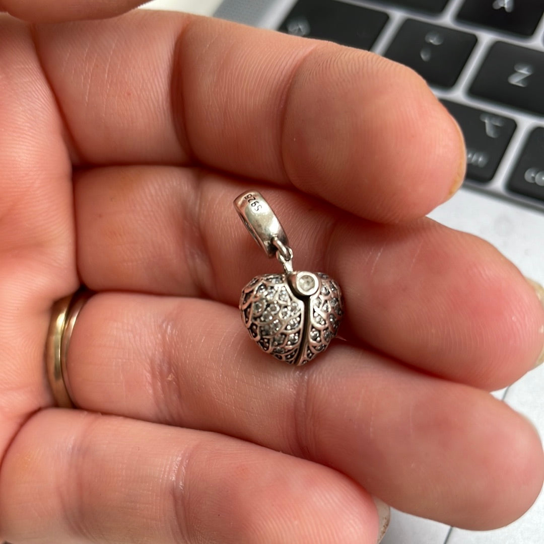 NINA QUEEN Angel Wing Feather Dangle Pave Charm With Locket Message