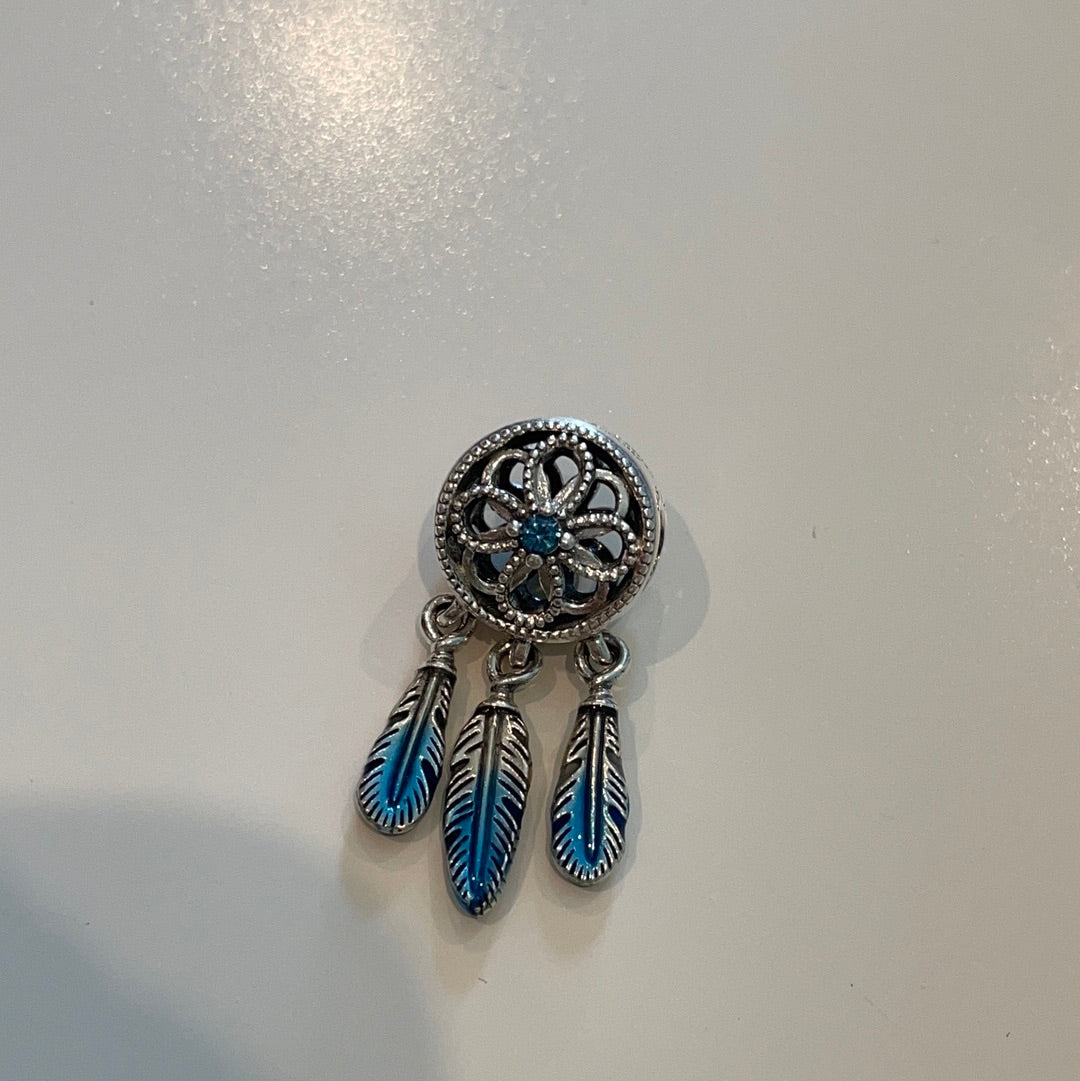 Genuine Pandora Dream Catcher Charm Dipped Blue with Blue Stone Dangle BN