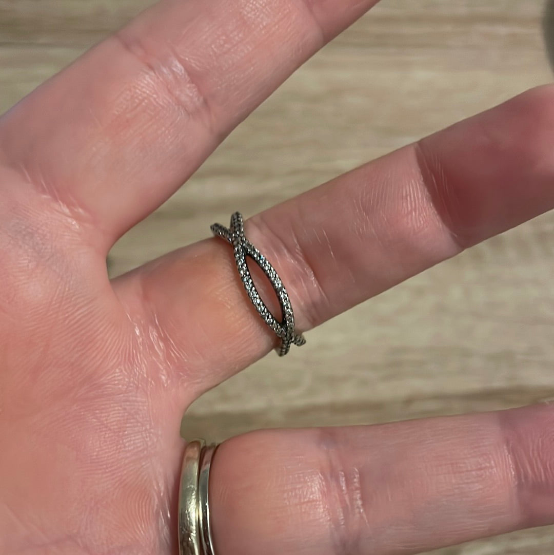 Genuine Pandora Cross Over CZ Pave Ring Size 52