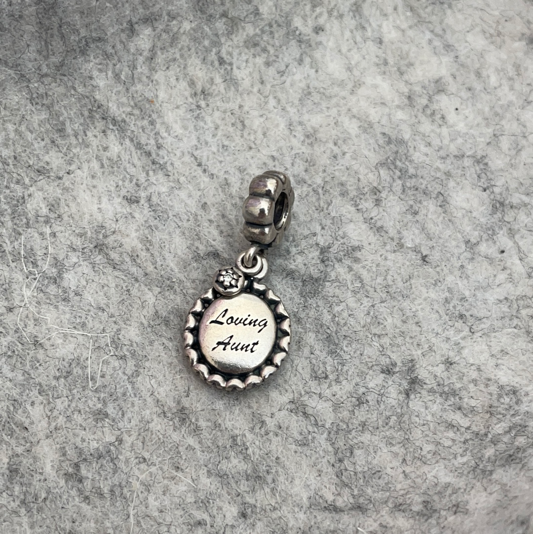Genuine Pandora Loving Aunt Dangle Charm with Pave Drop