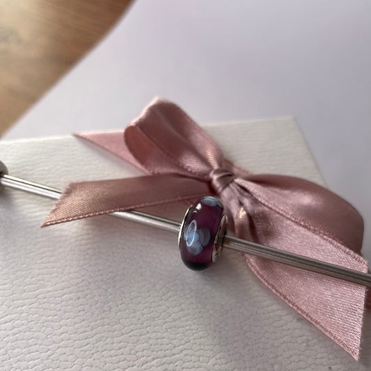 Genuine Pandora Purple Flower Lilac Murano Glass Charm