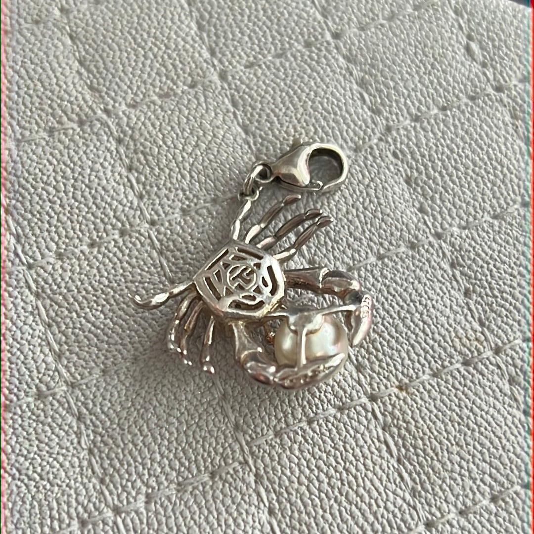 Thomas Sabo Sterling Large Silver Pave Crab Clip Dangle With Large Pearl HTF