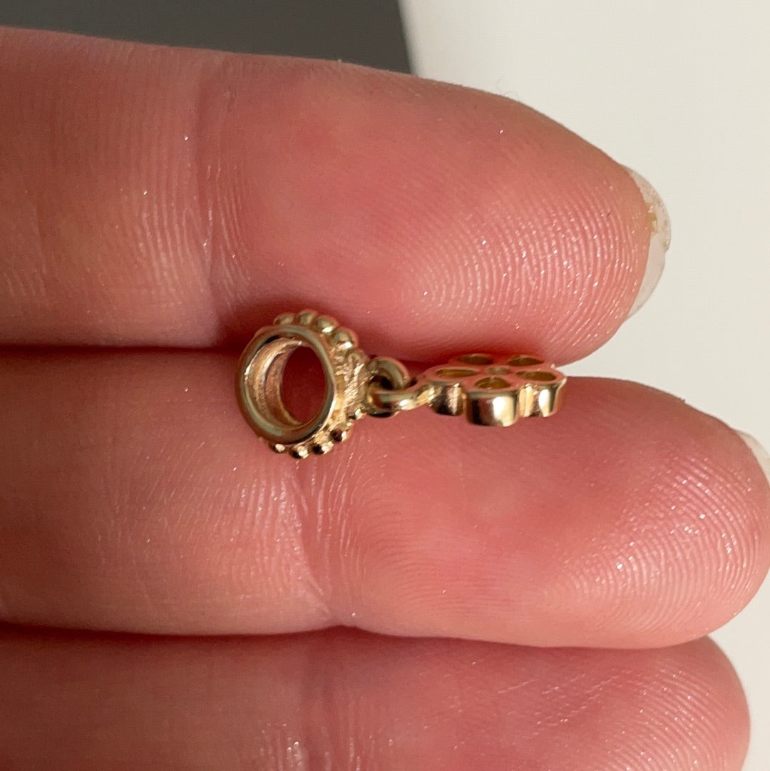 Genuine Pandora Solid 14ct Gold Topaz Openwork Flower Daisy Path Dangle Charm RARE HTF