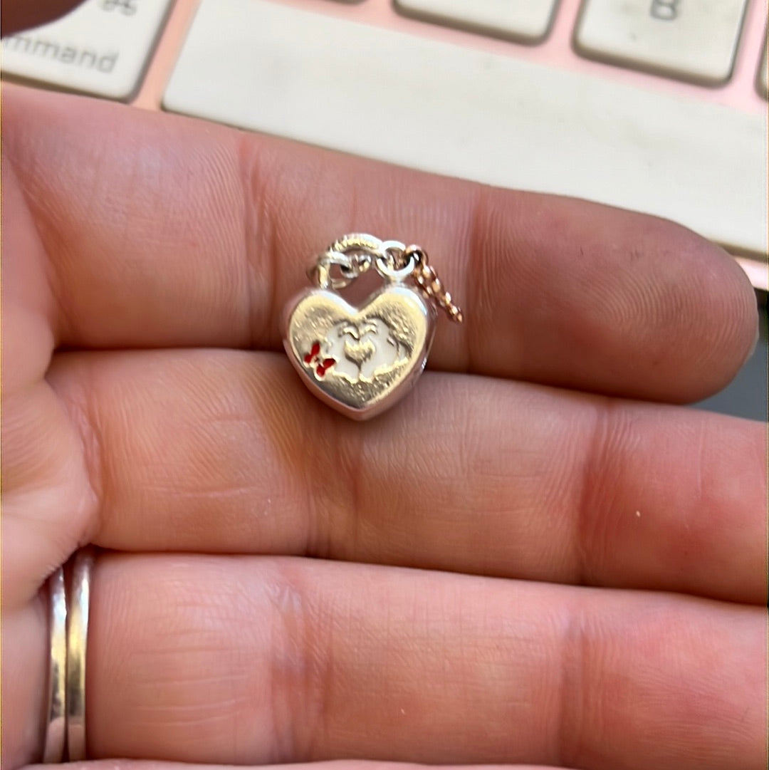 Genuine Pandora Disney Mickey and Minnie Enamel Padlock With Rose Gold Key Charm