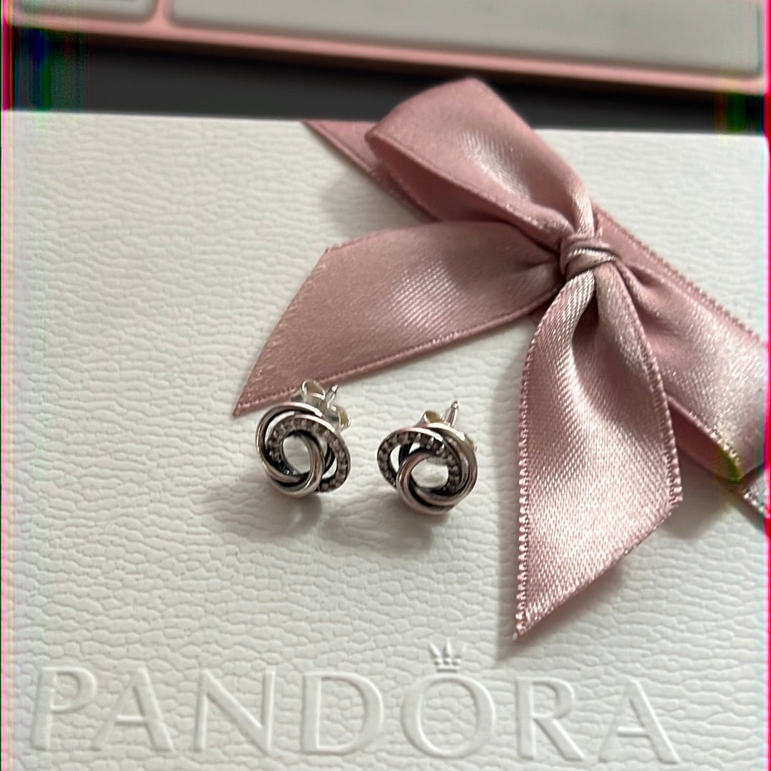 Genuine Pandora Family Forever and Always Pave Earrings