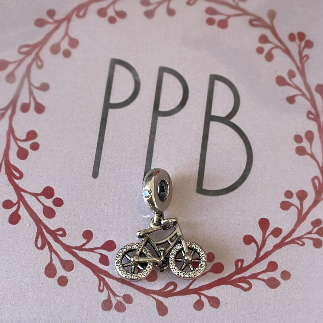 Genuine Pandora Pave Moveable Wheels RARE Push Pedal Bike Amsterdam Holland Travel Charm