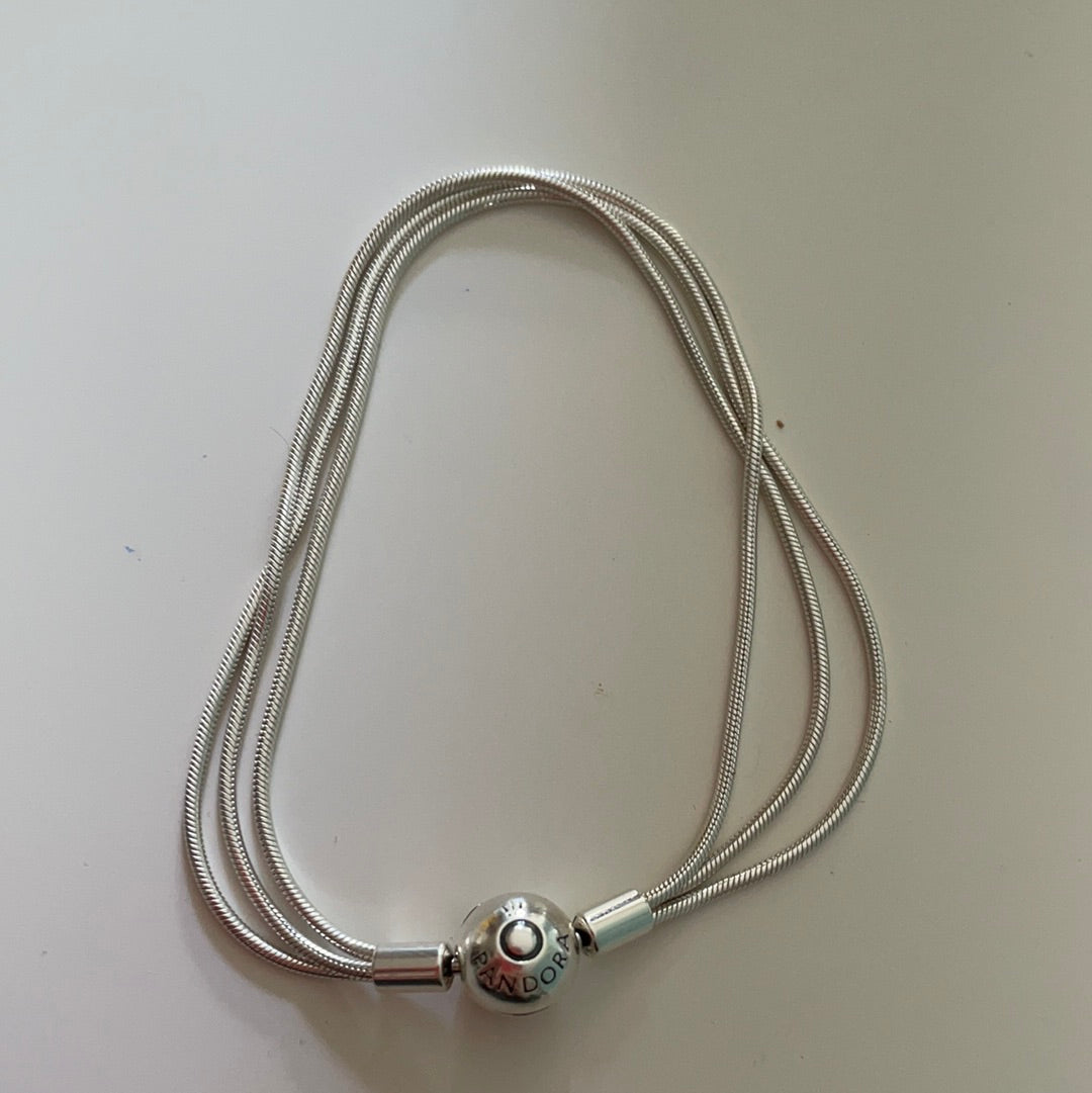 Genuine Pandora Moments Silver/ Rose Gold Multi-Snake Chain Charm Bracelet 18cm small