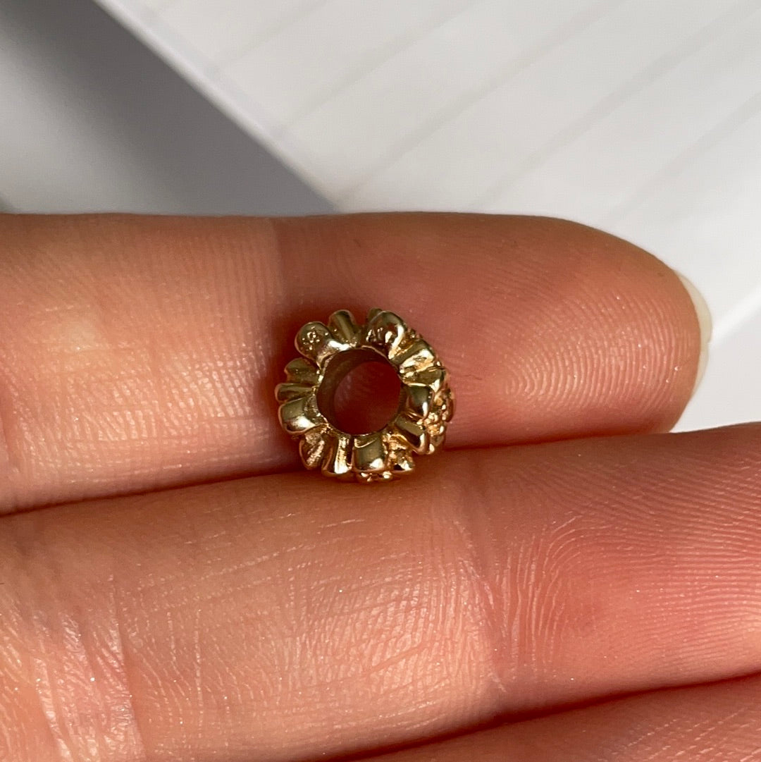 Genuine Pandora Solid 14ct Gold Ring of Flowers Large Spacer Charm HTF