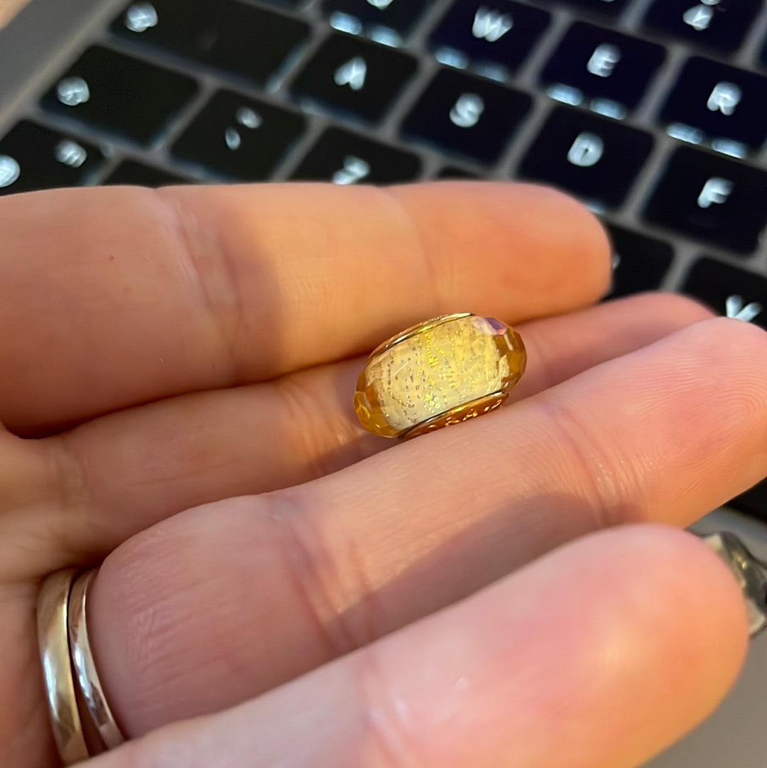 Genuine Pandora Gold Shine Golden Glitter Fleck Faceted Glass Charm