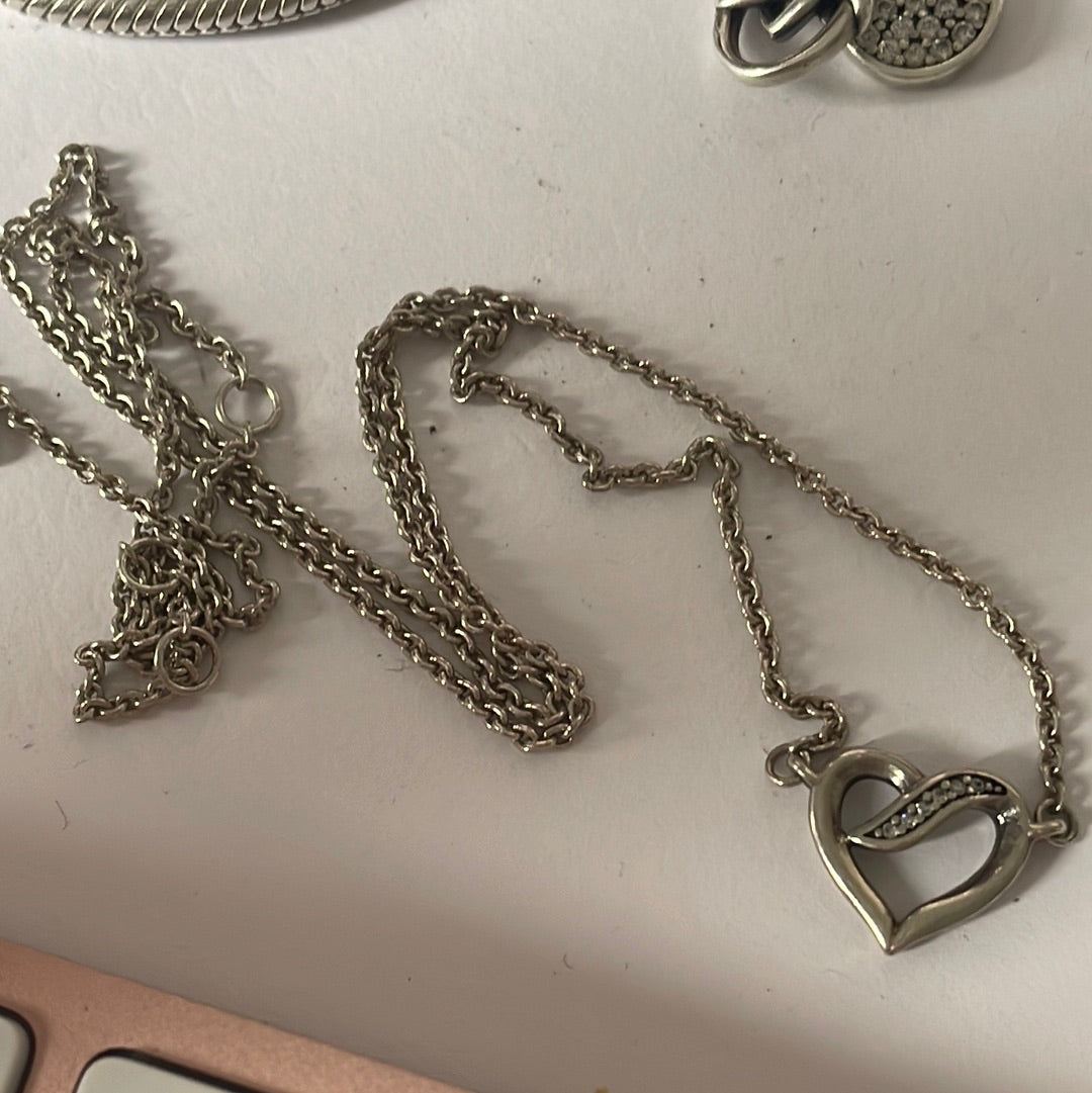 Genuine Pandora Pave Line Heart Necklace 44cm Chain