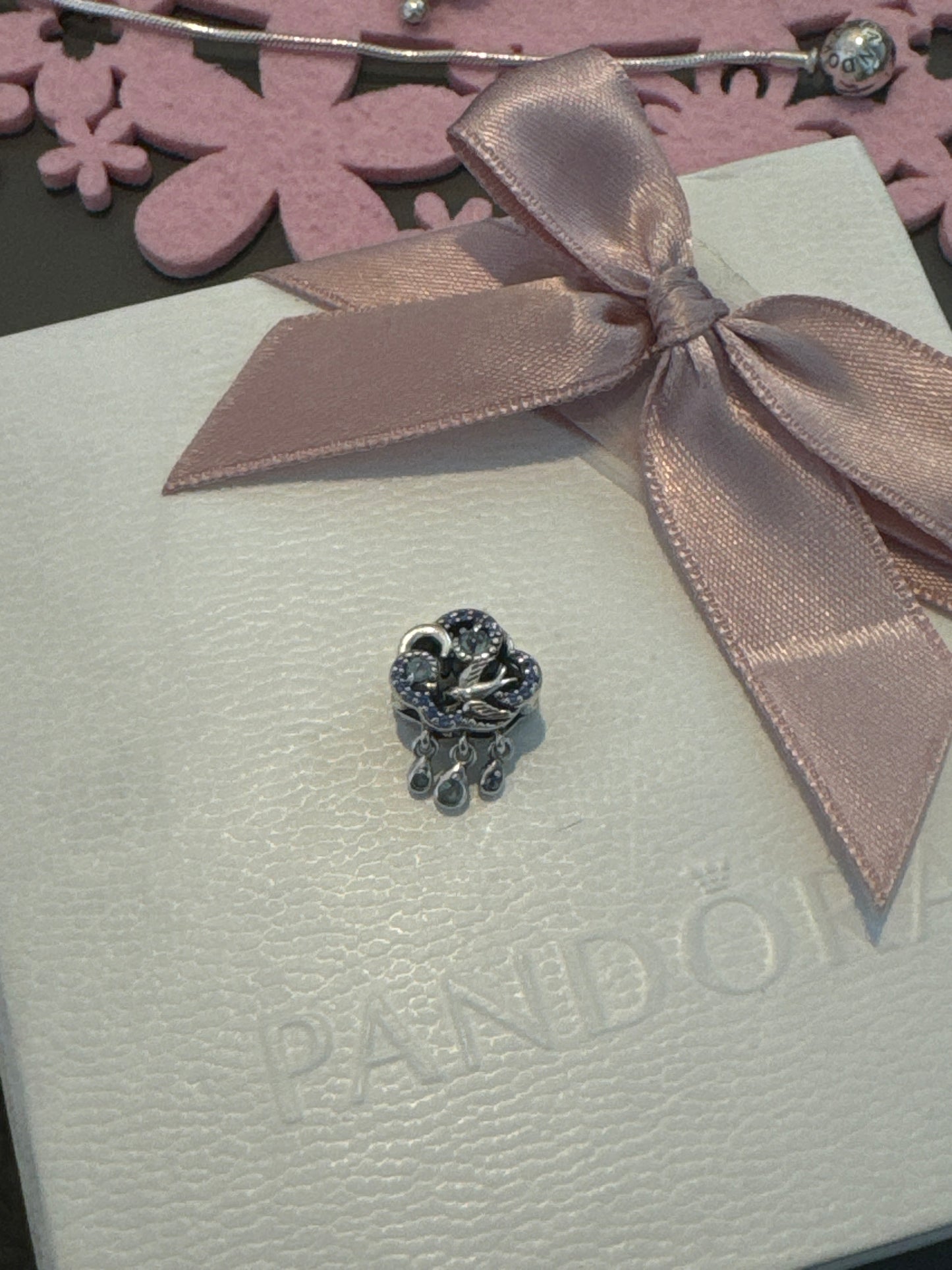 Genuine Pandora Pave Blue Cloud Swallow Dangle Charm