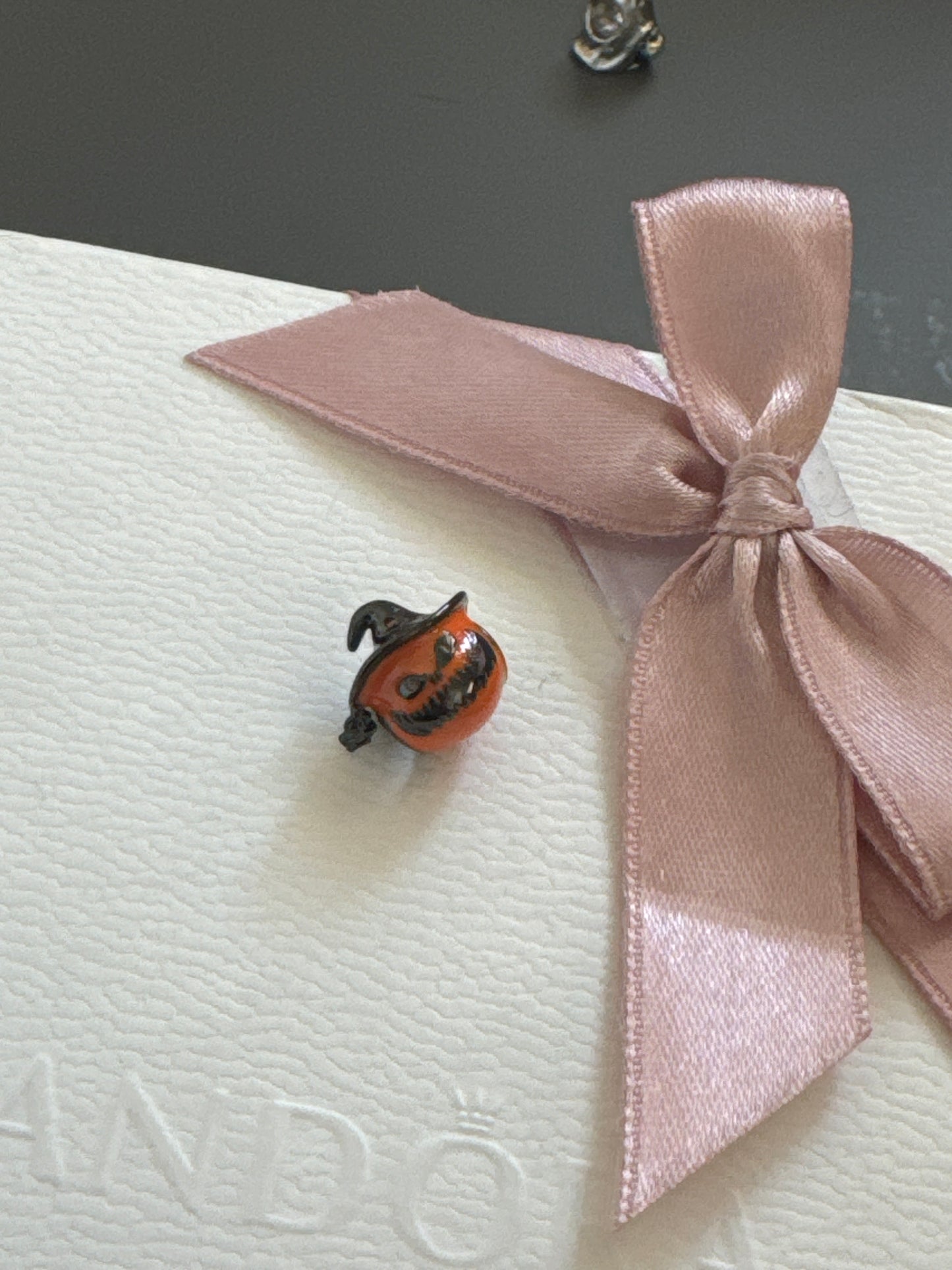 Genuine Gnoce Enamel Pumpkin CZ Hat Dangle Halloween Charm