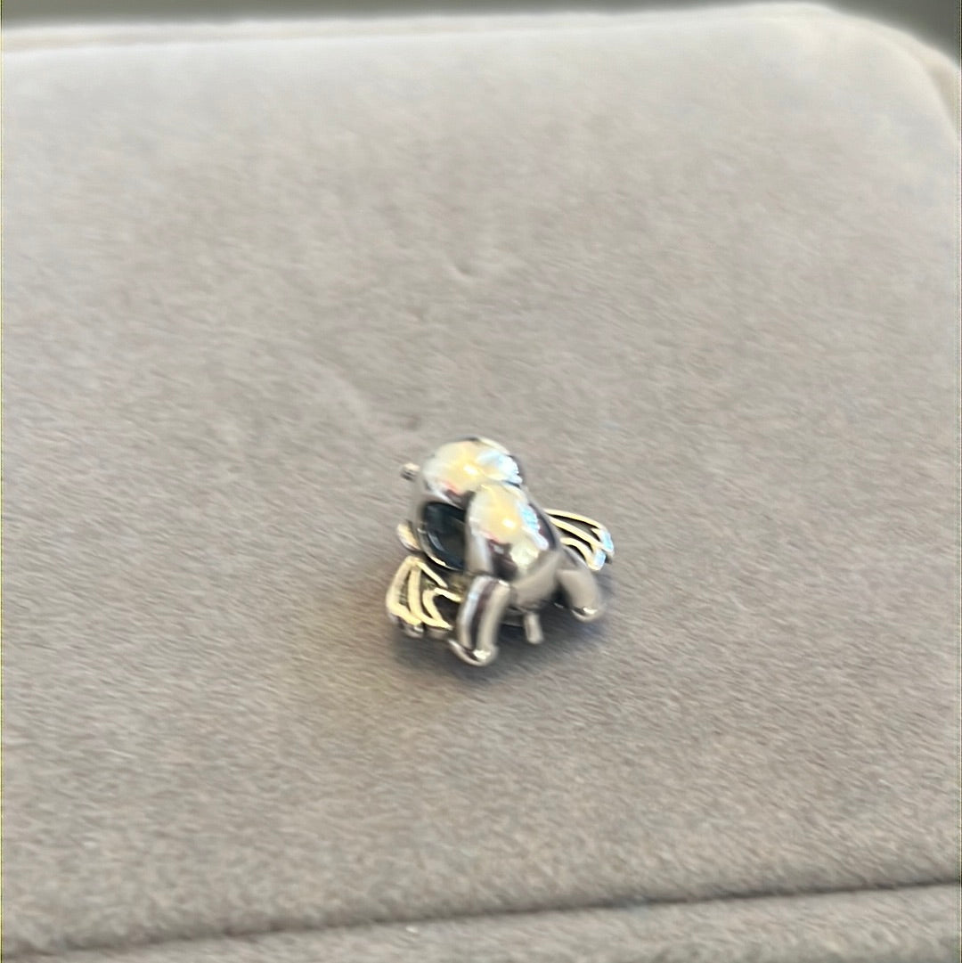 Sterling Silver Baby Dragon/ Bat Charm With Blue CZ Heart