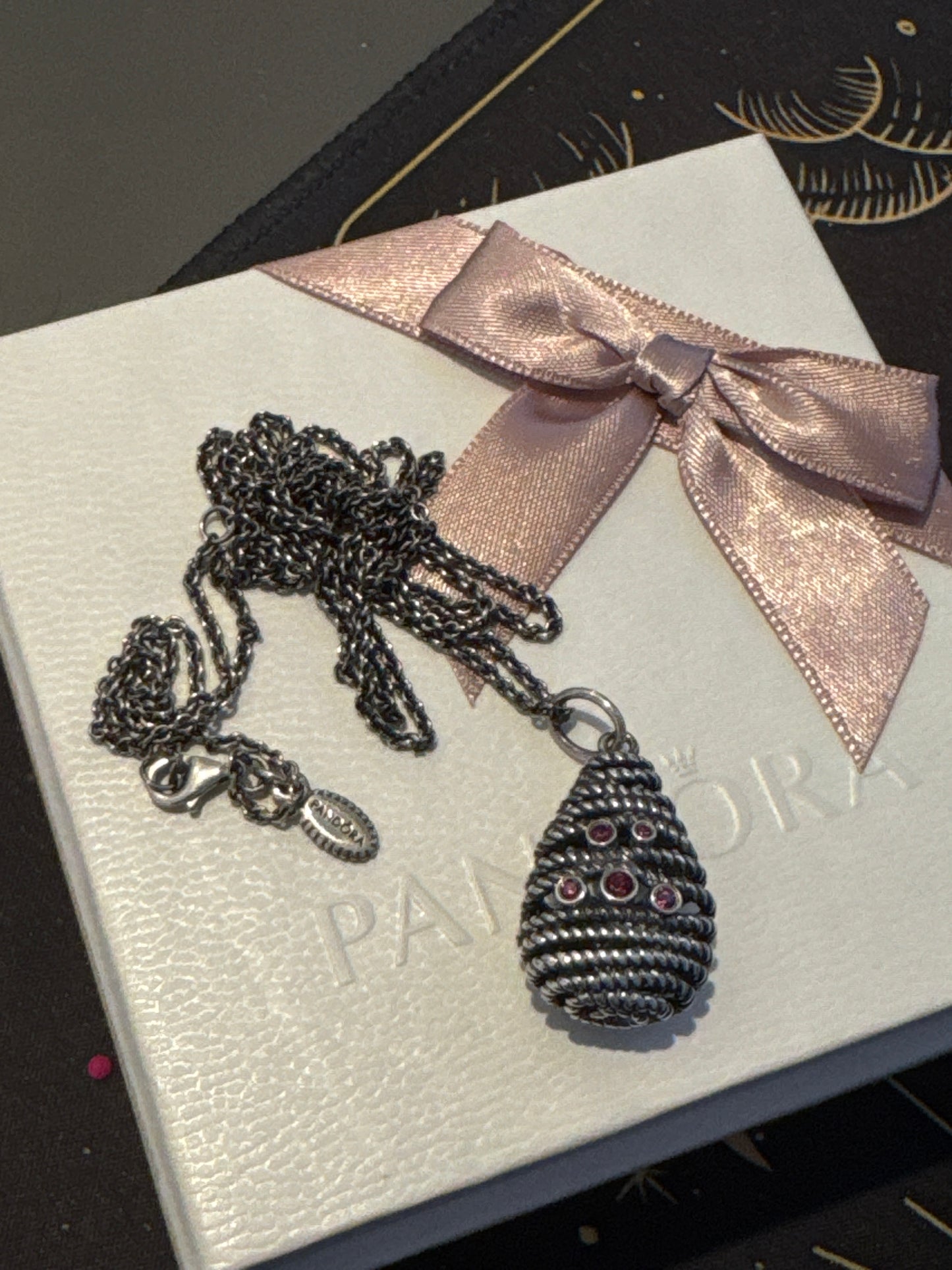 Genuine Pandora Rare HTF Hidden Romance Rhodolite Necklace 100cm Drop