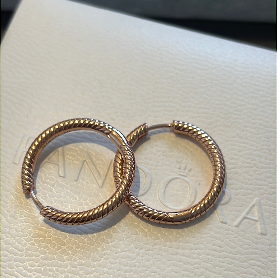 Genuine Pandora Large Rose Gold Snake Hoop Earrings